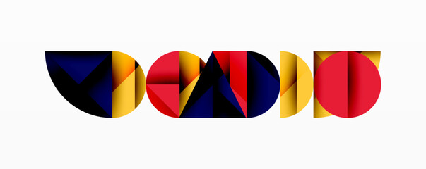 Abstract geometric shapes, vibrant colors, overlapping forms, modern design, artistic composition, digital illustration, bold patterns, dynamic arrangement, visual elements.