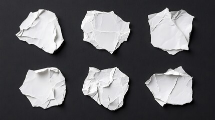 Obraz premium Abstract white crumpled paper texture on dark background, artistic minimalist arrangement and design element, backdrop.