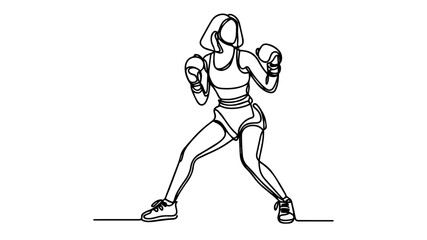 female professional boxer one line illustration