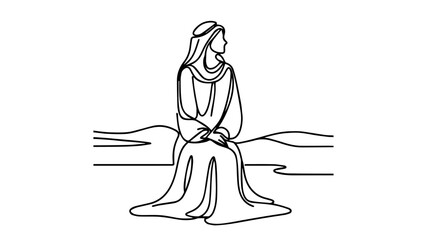 minimalist continuous one line drawing illustration of an arab woman in traditional outfit
