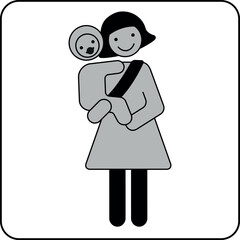 Minimalist pictogram of a smiling mother carrying her baby in a sling – ideal for parenting, childcare, and bonding-related themes.