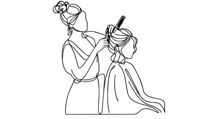 minimalist continuous one line drawing illustration of a woman getting a haircut