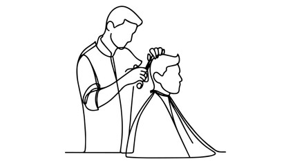 minimalist continuous one line drawing illustration of a man getting a haircut