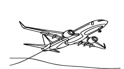 minimalist continuous one line drawing illustration of a realistic boeing plane 