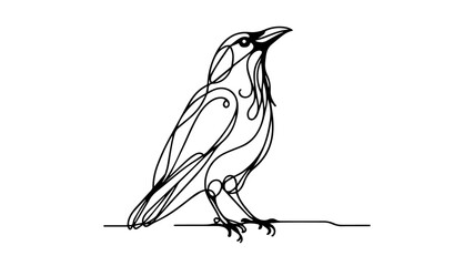 minimalist continuous one line drawing illustration of a realistic crow