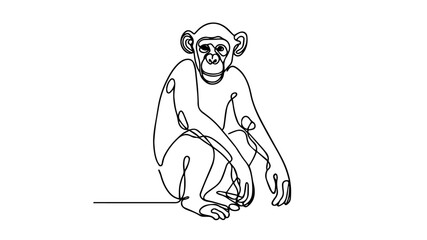 minimalist continuous one line drawing illustration of a chimpanzee