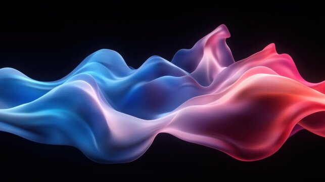 fond abstrait avec des vagues lumineuses en dÃ©gradÃ© de bleu et rose sur fond noir espace nÃ©gatif copyspace effet relief 3D