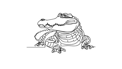 minimalist continuous one line drawing illustration of a realistic crocodile