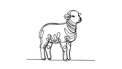 minimalist continuous one line drawing illustration of a lamb