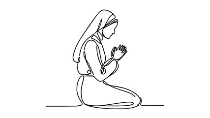 nun praying one continuous line drawing