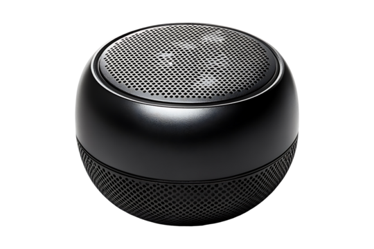 Black portable music speaker isolated on transparent background
