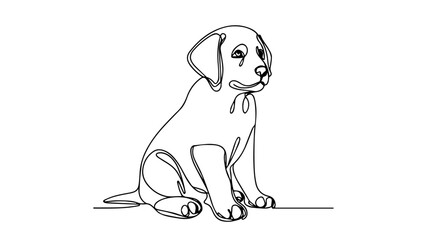 minimalist continuous one line drawing illustration of a puppy using one continuous line