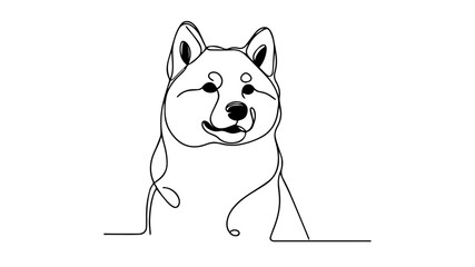 minimalist continuous one line drawing illustration of a realistic full body Shiba Inu using one continuous line on a white background