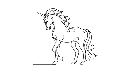 minimalist continuous one line drawing illustration of a realistic full body unicorn