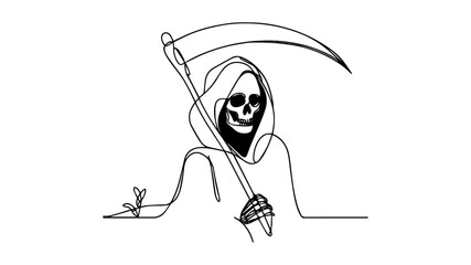 grim reaper one line illustration