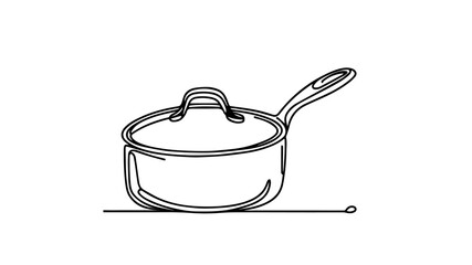 minimalist continuous one line drawing illustration of a realistic iron pan