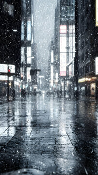 Fototapeta Rainy Snowy Night City Street Scene
