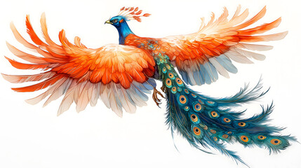 Fototapeta premium A Vibrant Peacock in Flight