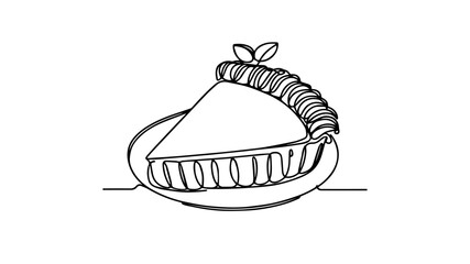 minimalist continuous one line drawing illustration of a pie piece 