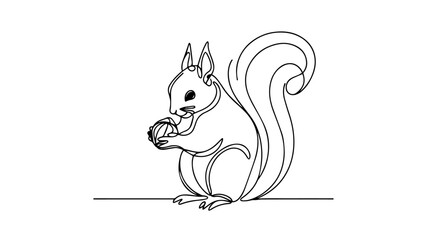 minimalist continuous one line drawing illustration of a realistic squirrel holding a nut
