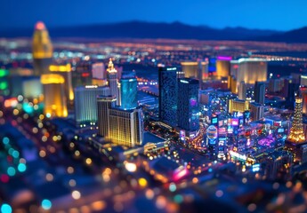 Obraz premium Blurred City Lights at Dusk Vibrant Night Cityscape with Mountain Background