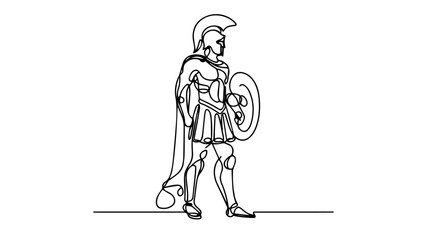 ancient Greek warrior drawing using one continuous line on a white background