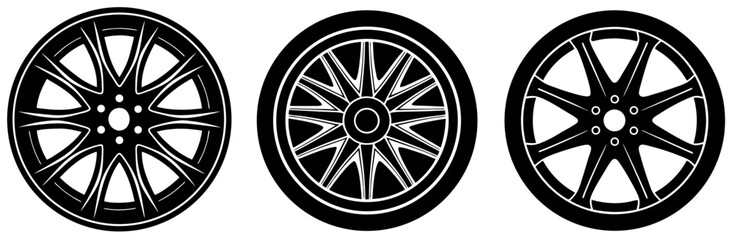 Fototapeta premium Car Wheel Silhouette Vector Art