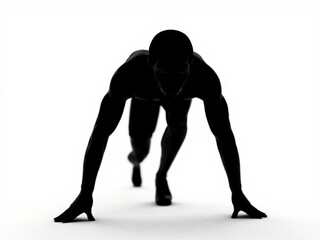 Silhouette runner prepares sprint isolated plain background studio