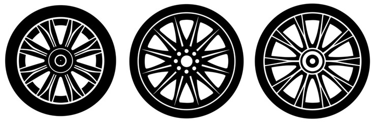 Fototapeta premium Car Wheel Silhouette Vector Art