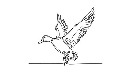 minimalist continuous one line drawing illustration of a duck flying 