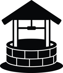 Rustic Stone Well Silhouette Vector for Farm, Vintage, and Countryside-Themed Designs