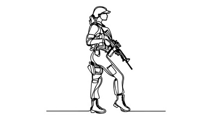 minimalist continuous one line drawing illustration of a female soldier