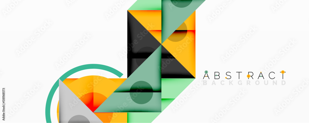 Poster Geometric shapes, vibrant colors, modern design. Overlapping layers create dynamic composition. Minimalist aesthetic, clean lines, fresh look.