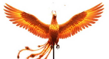 Phoenix Spreading Wings Fiery Illustration Rising Bird Art Design