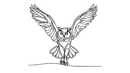 minimalist continuous one line drawing illustration of an owl flying 