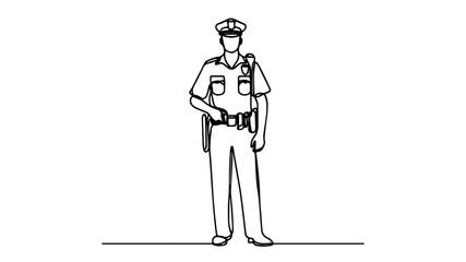 minimalist continuous one line drawing illustration of a standing police officer