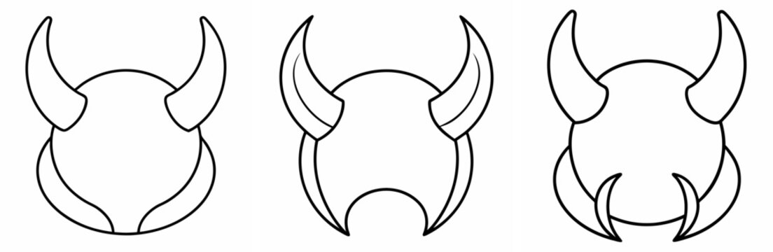Devil Horns Outline Coloring Book Page Line Art Drawing Set