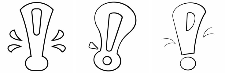 Obraz premium Exclamation Mark Outline Coloring Book Page Line Art Drawing Set on White Background