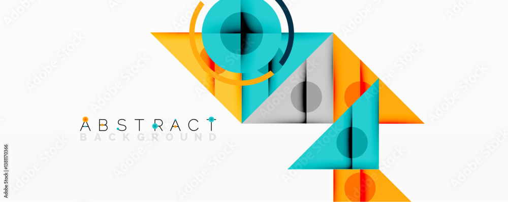Poster bright geometric shapes overlap. modern design features vibrant colors, clean lines, minimalist aest