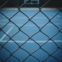 Chain Link Fence Blue Sports Court Close