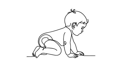 minimalist continuous one line drawing of cute little baby crawling 
