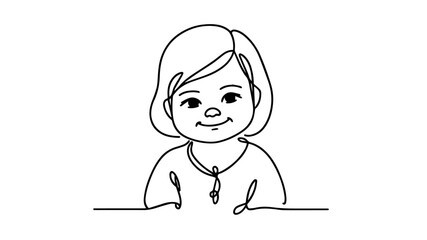 smiling cute little girl illustration using one continuous line