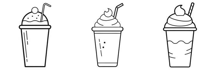 Iced Smoothie Outline Coloring Book Page Line Art Drawing Set