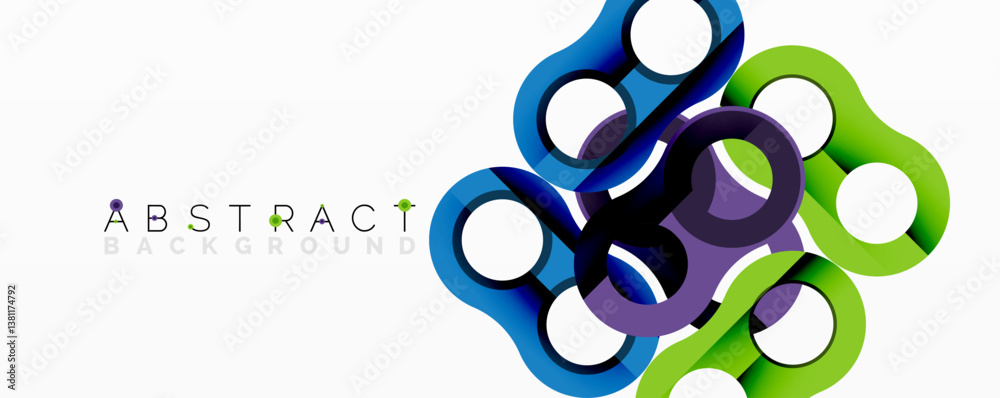 Poster abstract design. overlapping colorful rings create dynamic composition. vibrant blue, purple, green 