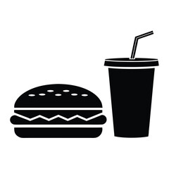 fast food and drink, white background.