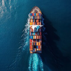 Aerial View of a Cargo Ship Sailing on Blue Ocean