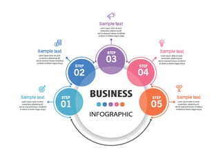 Business infographic template with 5 steps. Can be used for workflow layout, diagram, annual report, web design	
