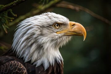 Fototapeta premium Majestic bald eagle showcasing its fierce gaze in natural surroundings during golden hour