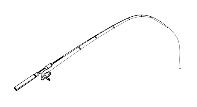 Fishing rod illustration angling equipment with fishing line vector style