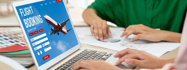 Online flight booking website provide brisk reservation system . Travel technology concept .